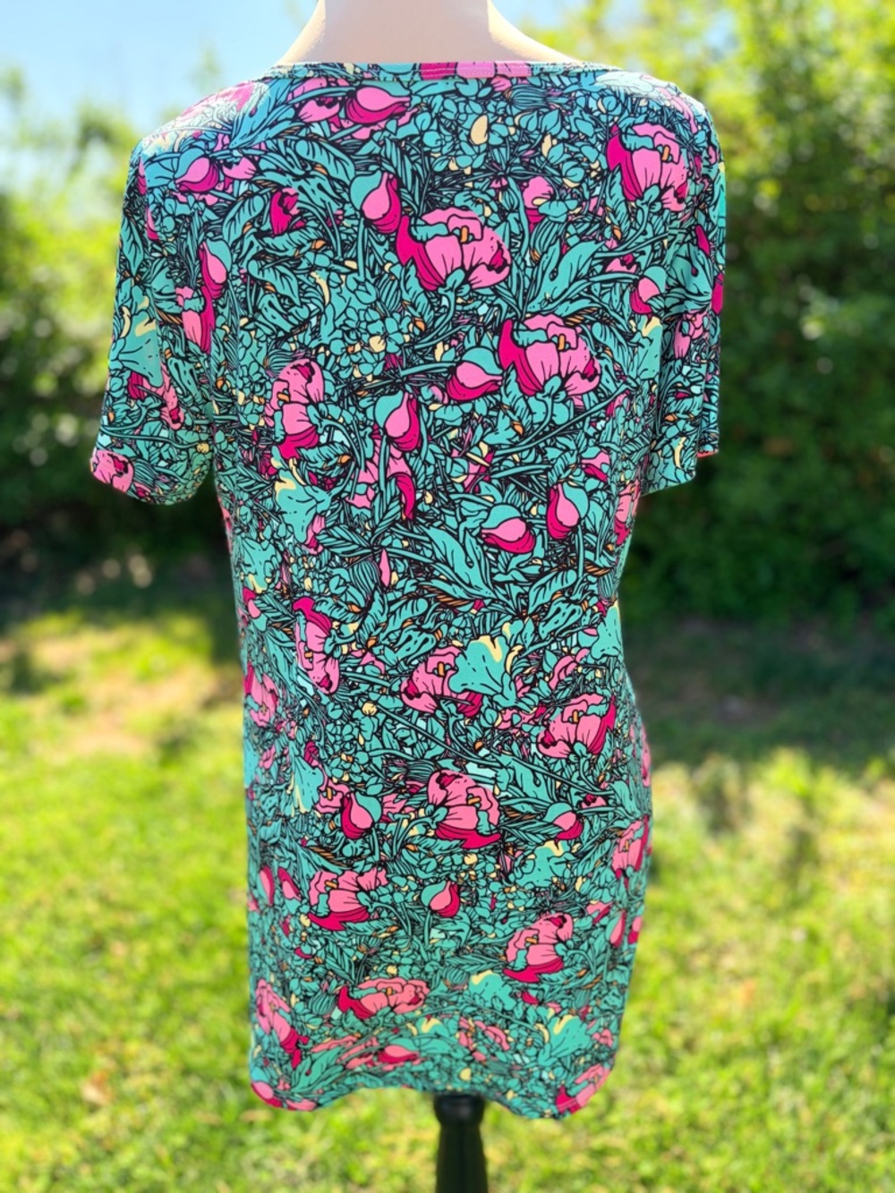 LuLaRoe MED. Floral Scoop Neck Short Sleeve Tee Top Shirt women turquoise/pink - Picture 4 of 5
